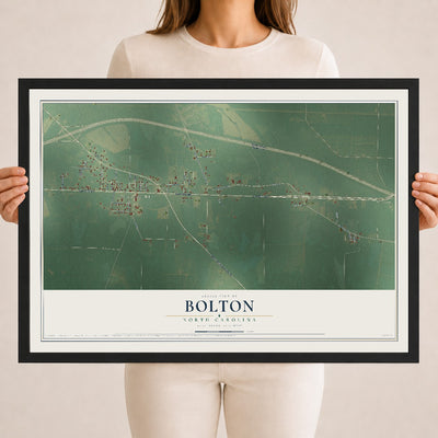 Map of Bolton, North Carolina, 18 x 24 inch print in a black wood frame