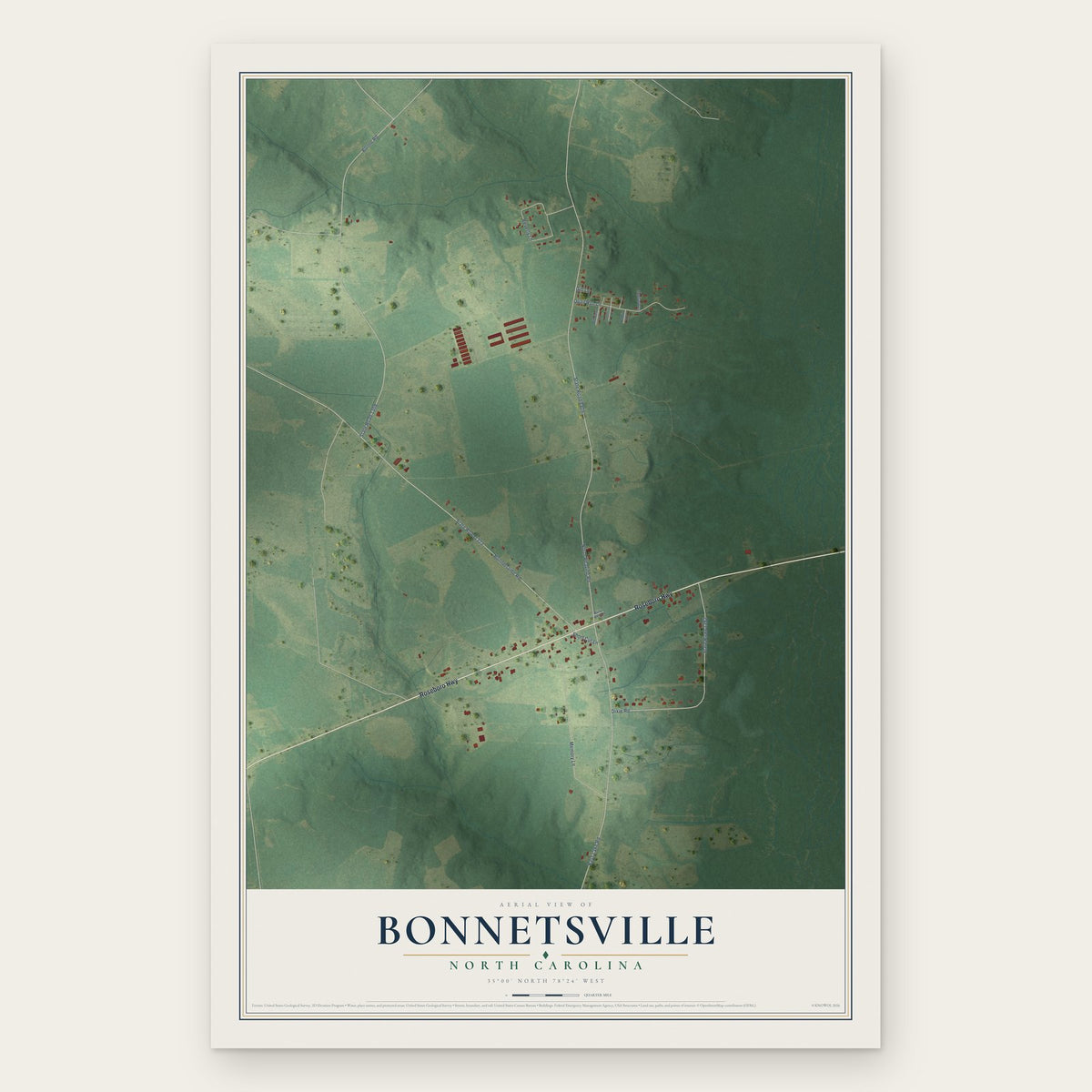 Bonnetsville, North Carolina map print, the full design