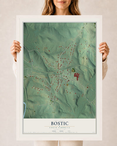 Map of Bostic, North Carolina, 24 x 36 inch print in a white wood frame