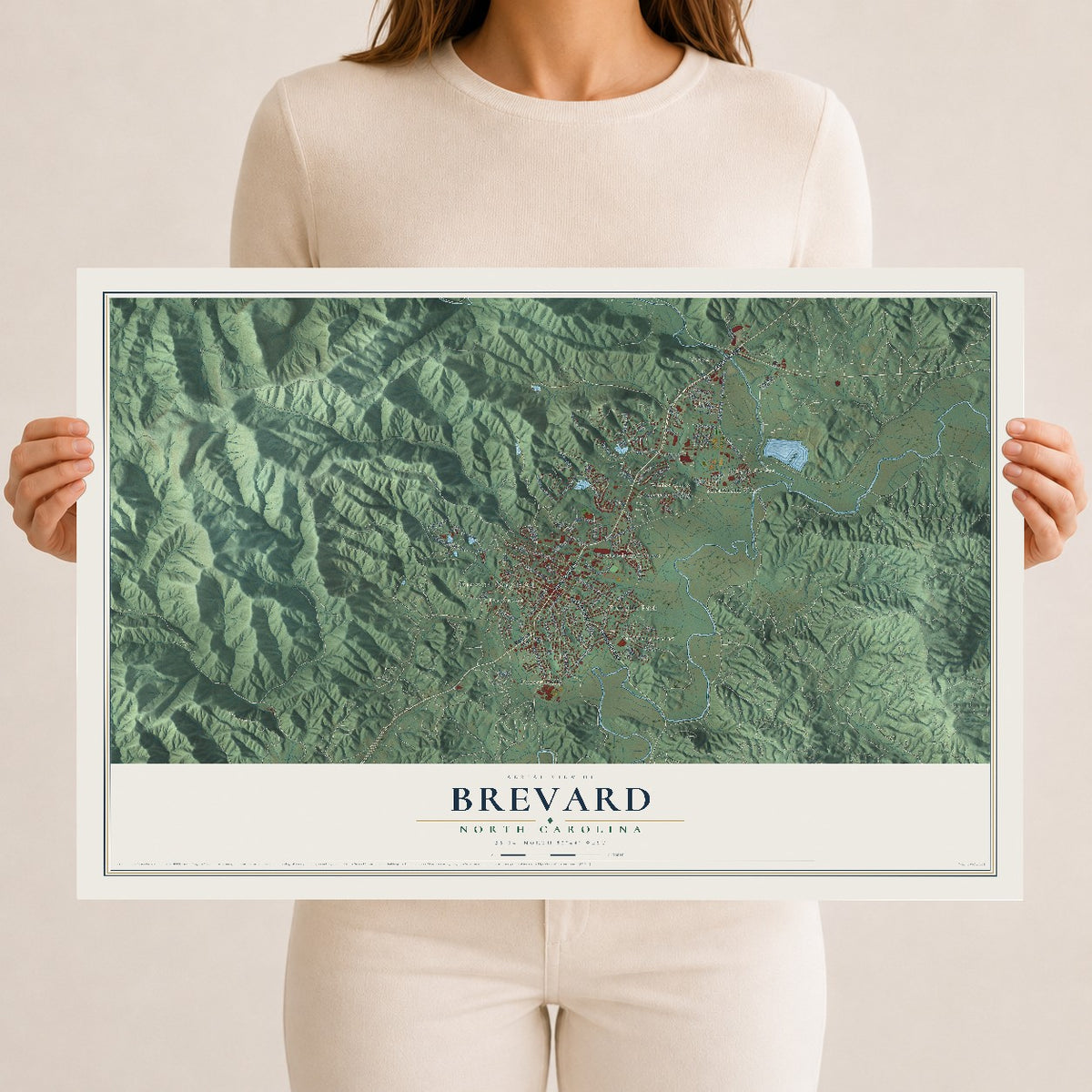 Map of Brevard, North Carolina, 12 x 18 inch unframed archival matte print