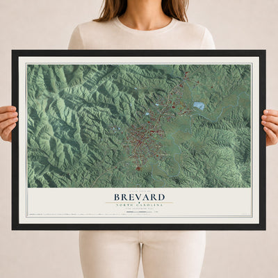 Map of Brevard, North Carolina, 18 x 24 inch print in a black wood frame