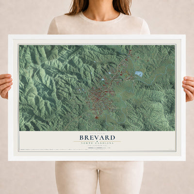 Map of Brevard, North Carolina, 18 x 24 inch print in a white wood frame