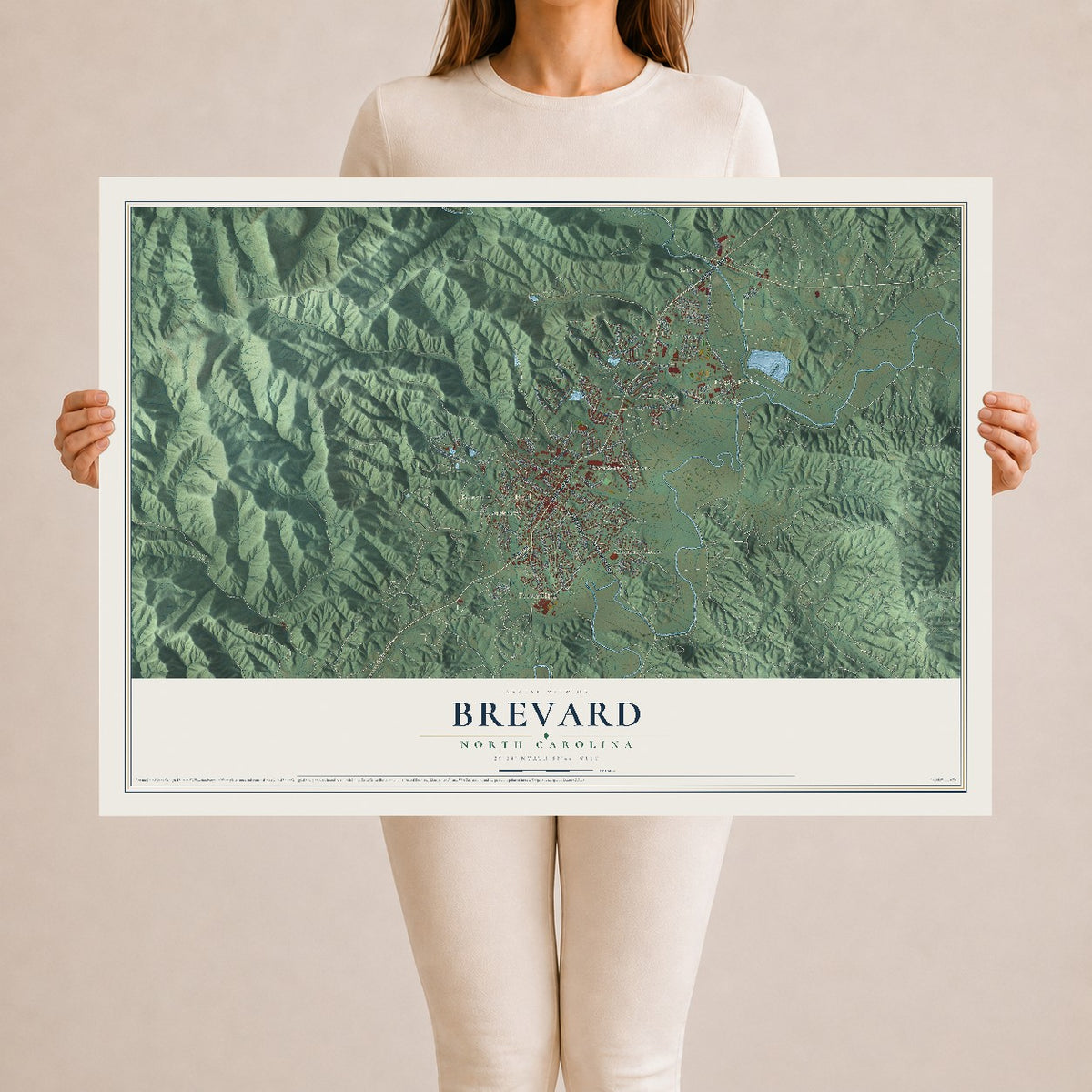 Map of Brevard, North Carolina, 24 x 36 inch unframed archival matte print