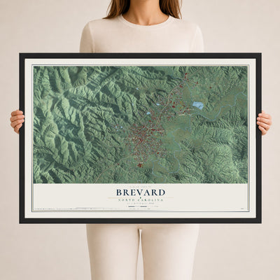 Map of Brevard, North Carolina, 24 x 36 inch print in a black wood frame