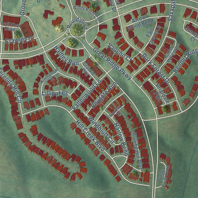 Close-up of the map of Briar Chapel, North Carolina print showing street and building detail