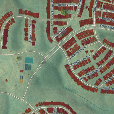 Second close-up of the map of Briar Chapel, North Carolina print showing more streets and buildings