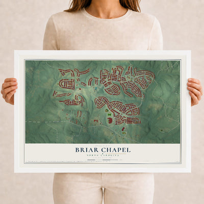 Map of Briar Chapel, North Carolina, 12 x 18 inch print in a white wood frame