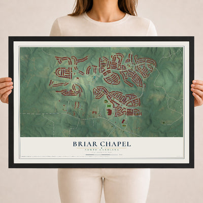 Map of Briar Chapel, North Carolina, 18 x 24 inch print in a black wood frame