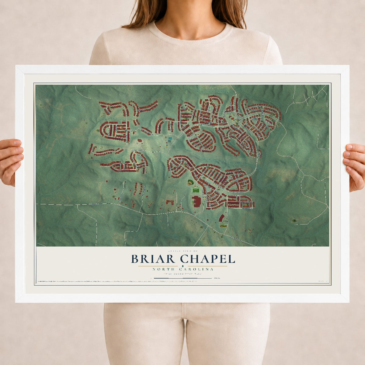 Map of Briar Chapel, North Carolina, 18 x 24 inch print in a white wood frame