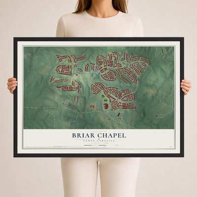 Map of Briar Chapel, North Carolina, 24 x 36 inch print in a black wood frame