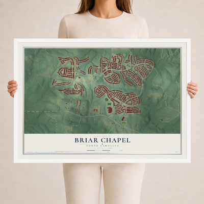Map of Briar Chapel, North Carolina, 24 x 36 inch print in a white wood frame
