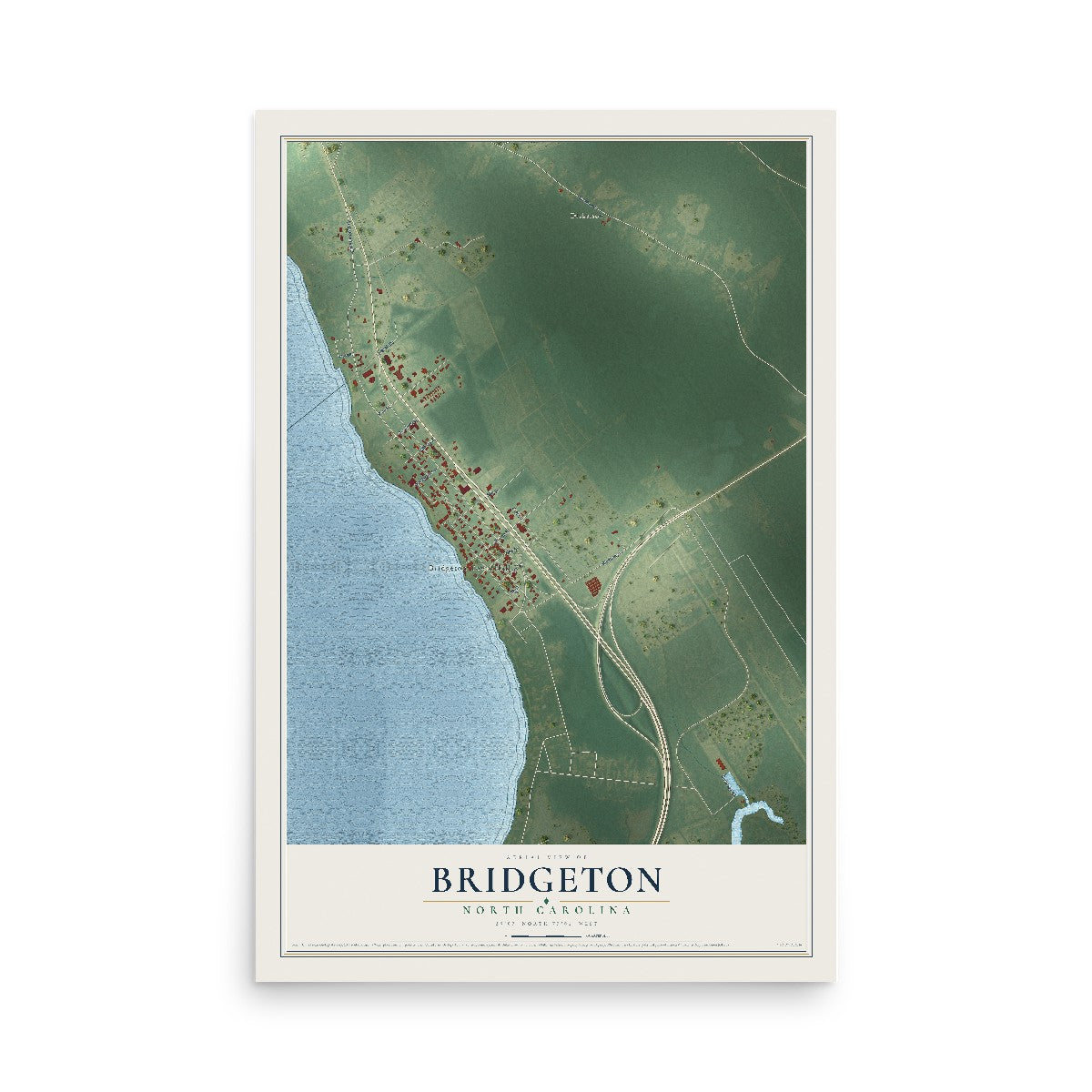 Map of Bridgeton, North Carolina, 12 x 18 inch unframed archival matte print