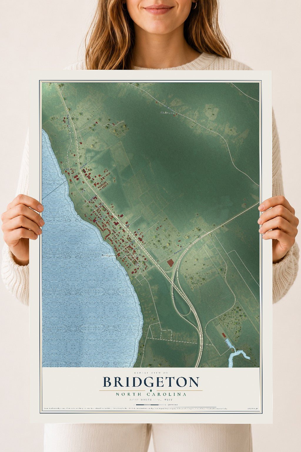 Map of Bridgeton, North Carolina, 18 x 24 inch unframed archival matte print