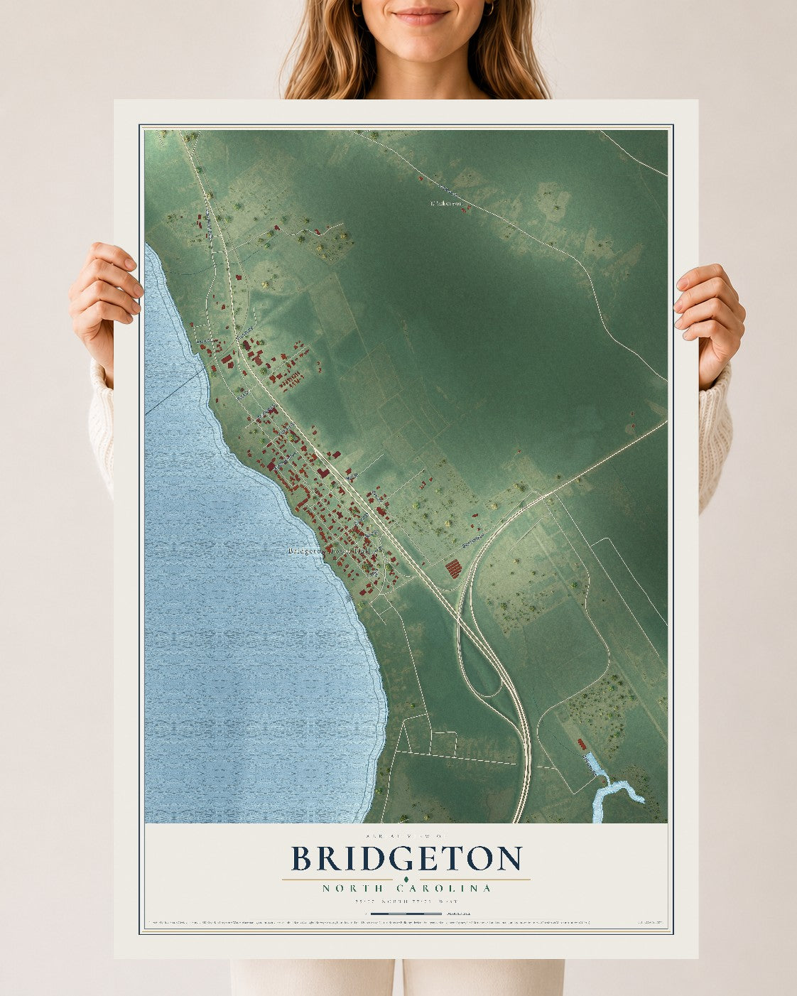 Map of Bridgeton, North Carolina, 24 x 36 inch unframed archival matte print