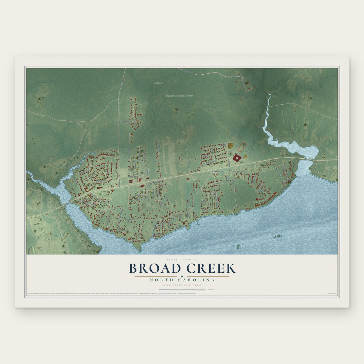 Broad Creek, North Carolina map print, the full design