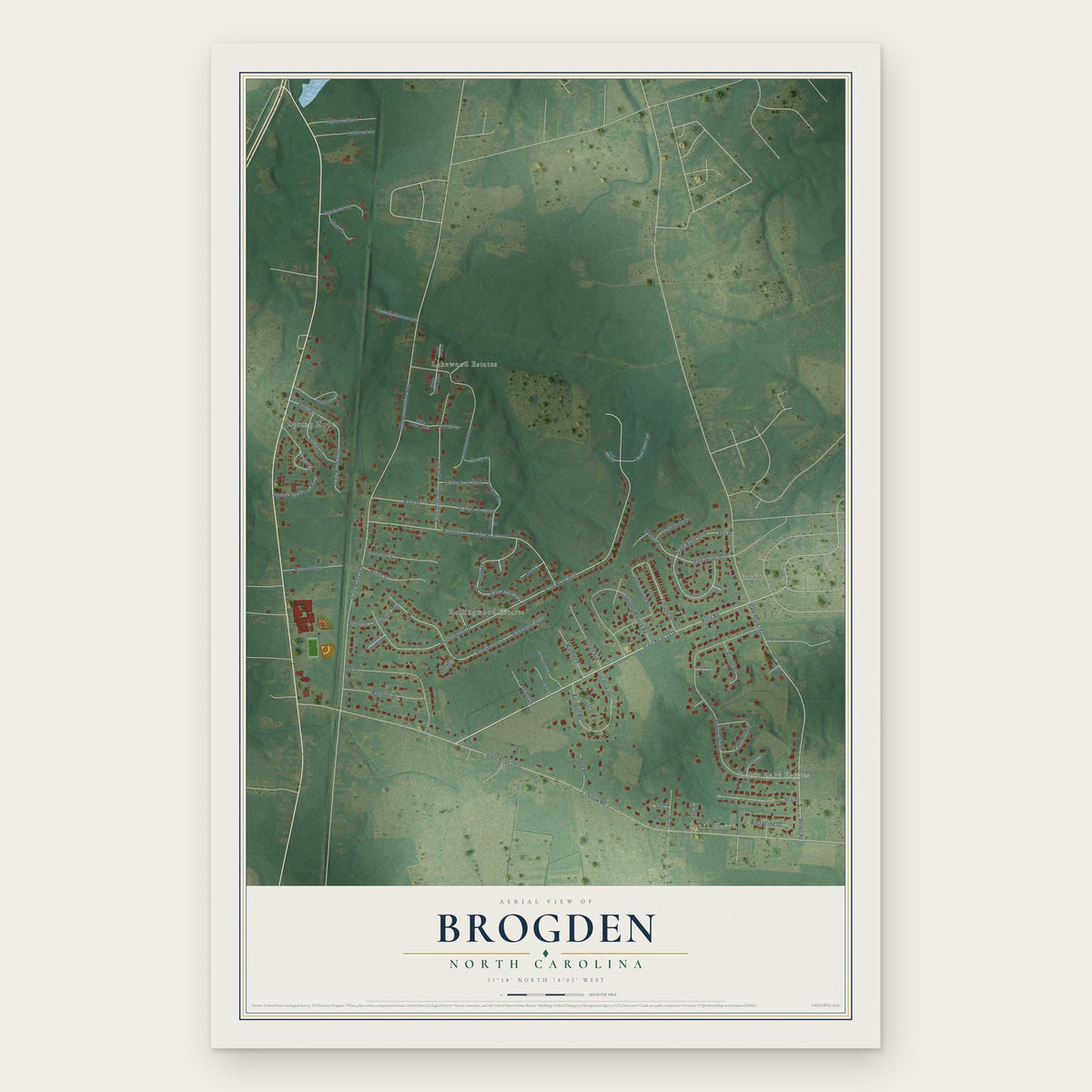 Brogden, North Carolina map print, the full design