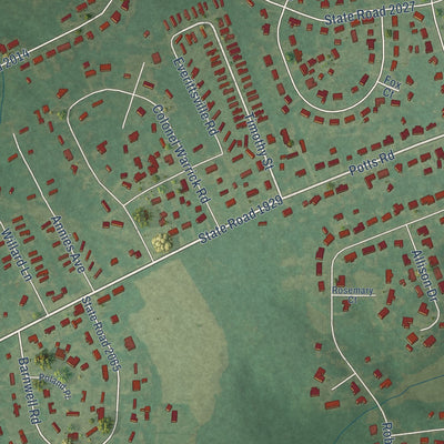 Close-up of the map of Brogden, North Carolina print showing street and building detail