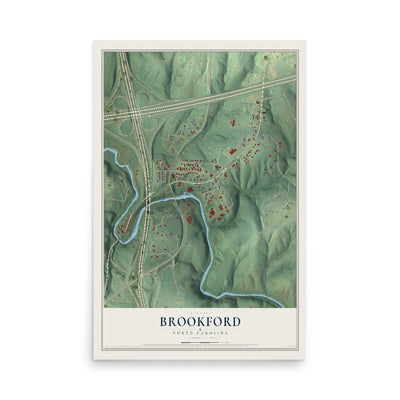 Map of Brookford, North Carolina, 12 x 18 inch unframed archival matte print