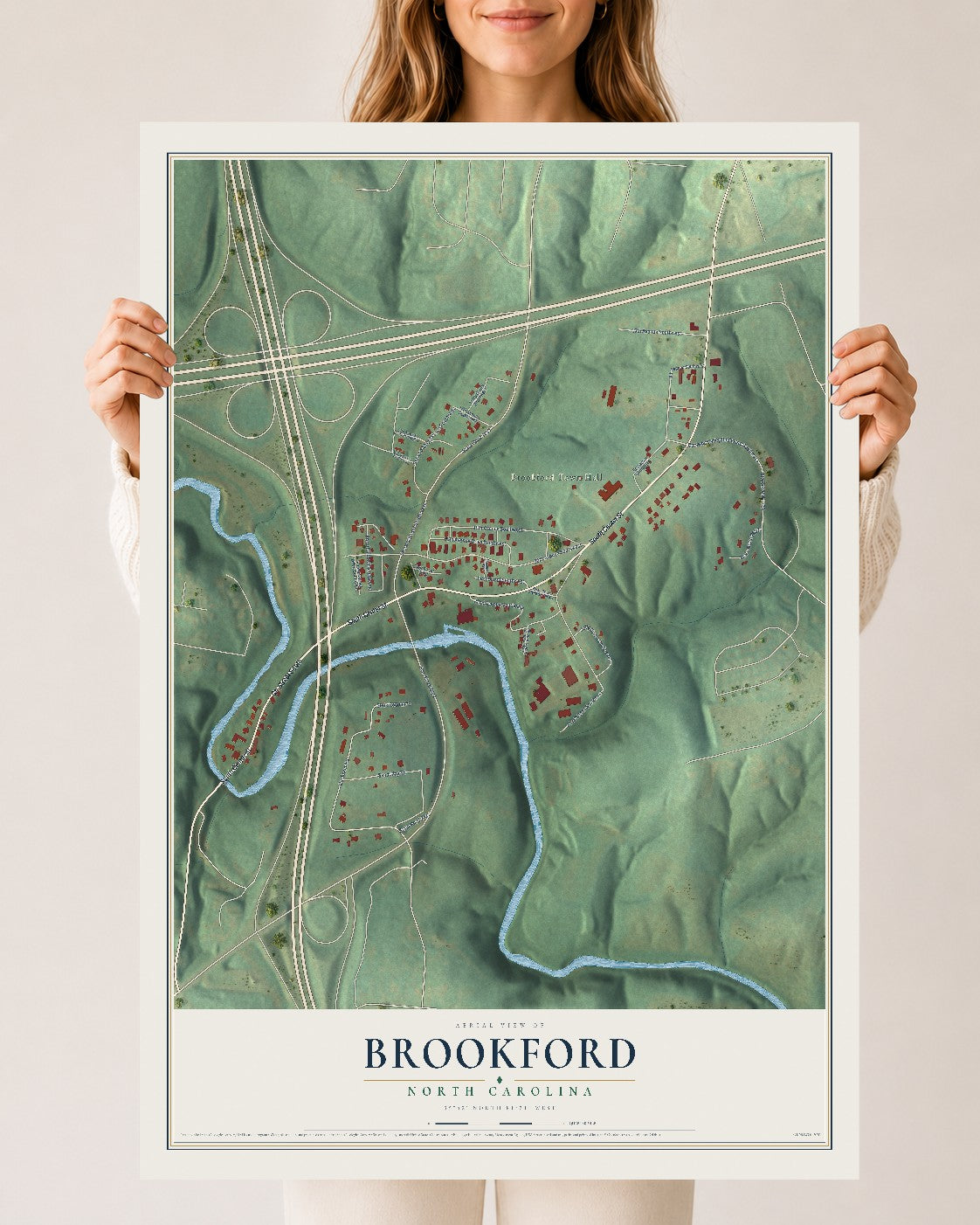Map of Brookford, North Carolina, 24 x 36 inch unframed archival matte print
