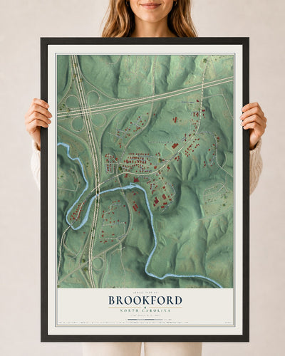 Map of Brookford, North Carolina, 24 x 36 inch print in a black wood frame