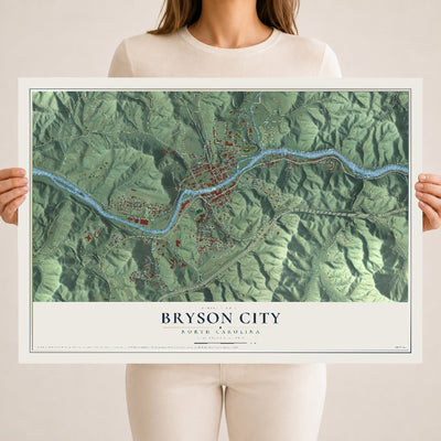 Map of Bryson City, North Carolina, 18 x 24 inch unframed archival matte print