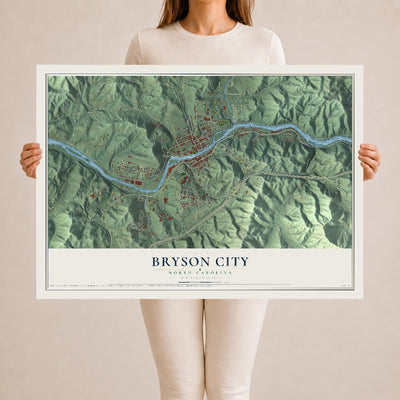 Map of Bryson City, North Carolina, 24 x 36 inch unframed archival matte print