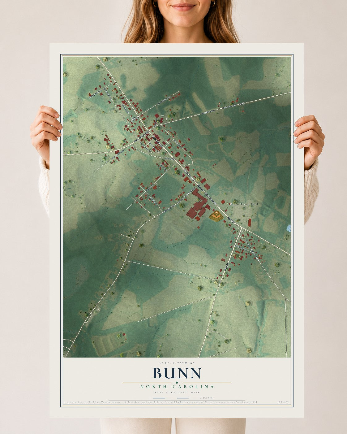 Map of Bunn, North Carolina, 24 x 36 inch unframed archival matte print