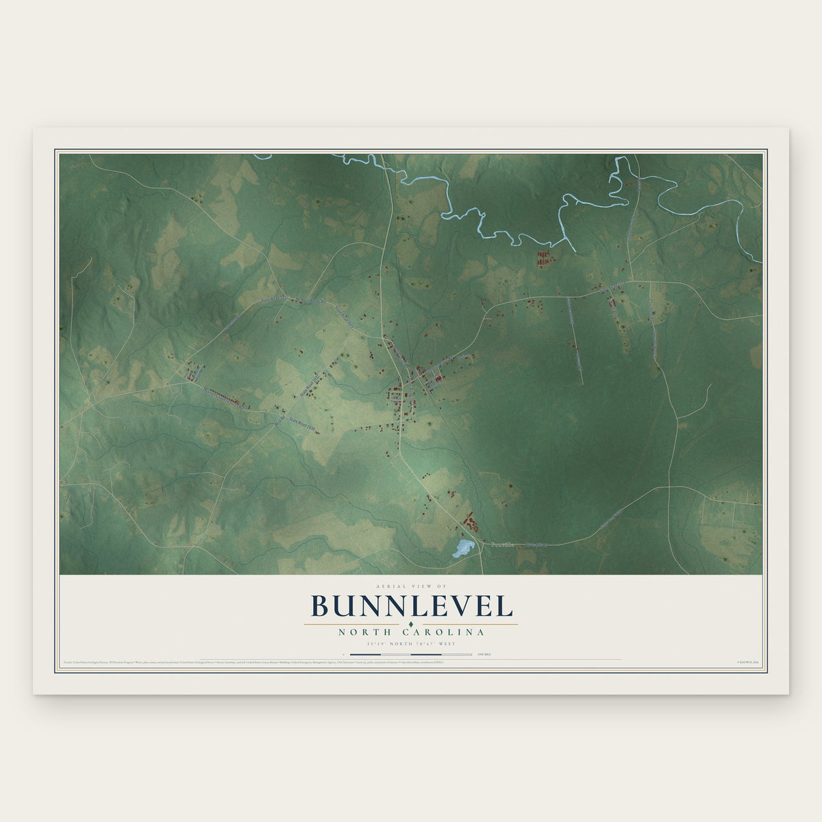 Bunnlevel, North Carolina map print, the full design