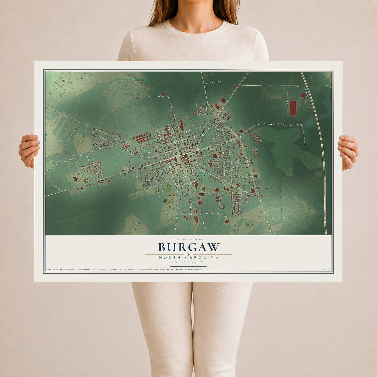 Map of Burgaw, North Carolina, 24 x 36 inch unframed archival matte print