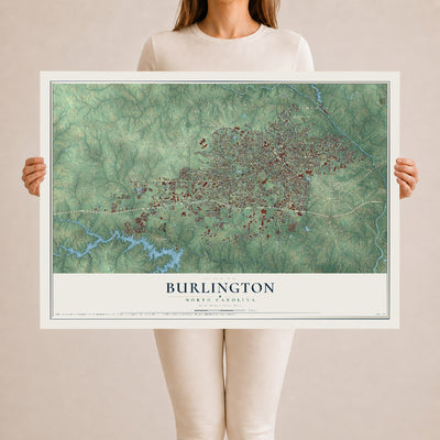 Map of Burlington, North Carolina, 24 x 36 inch unframed archival matte print