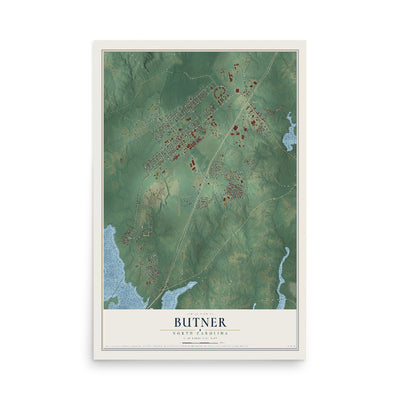 Map of Butner, North Carolina, 12 x 18 inch unframed archival matte print