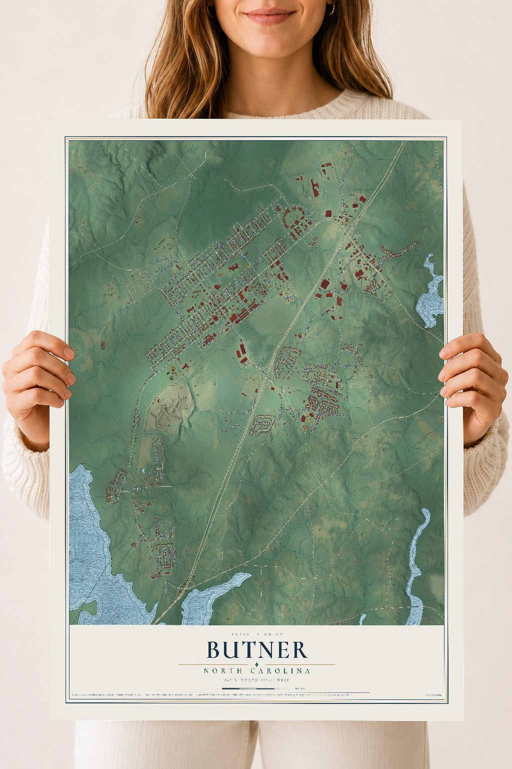 Map of Butner, North Carolina, 18 x 24 inch unframed archival matte print