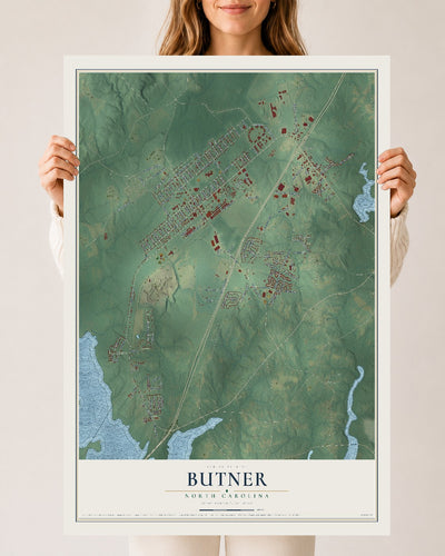 Map of Butner, North Carolina, 24 x 36 inch unframed archival matte print