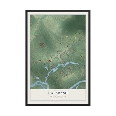 Map of Calabash, North Carolina, 12 x 18 inch print in a black wood frame