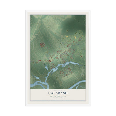 Map of Calabash, North Carolina, 12 x 18 inch print in a white wood frame