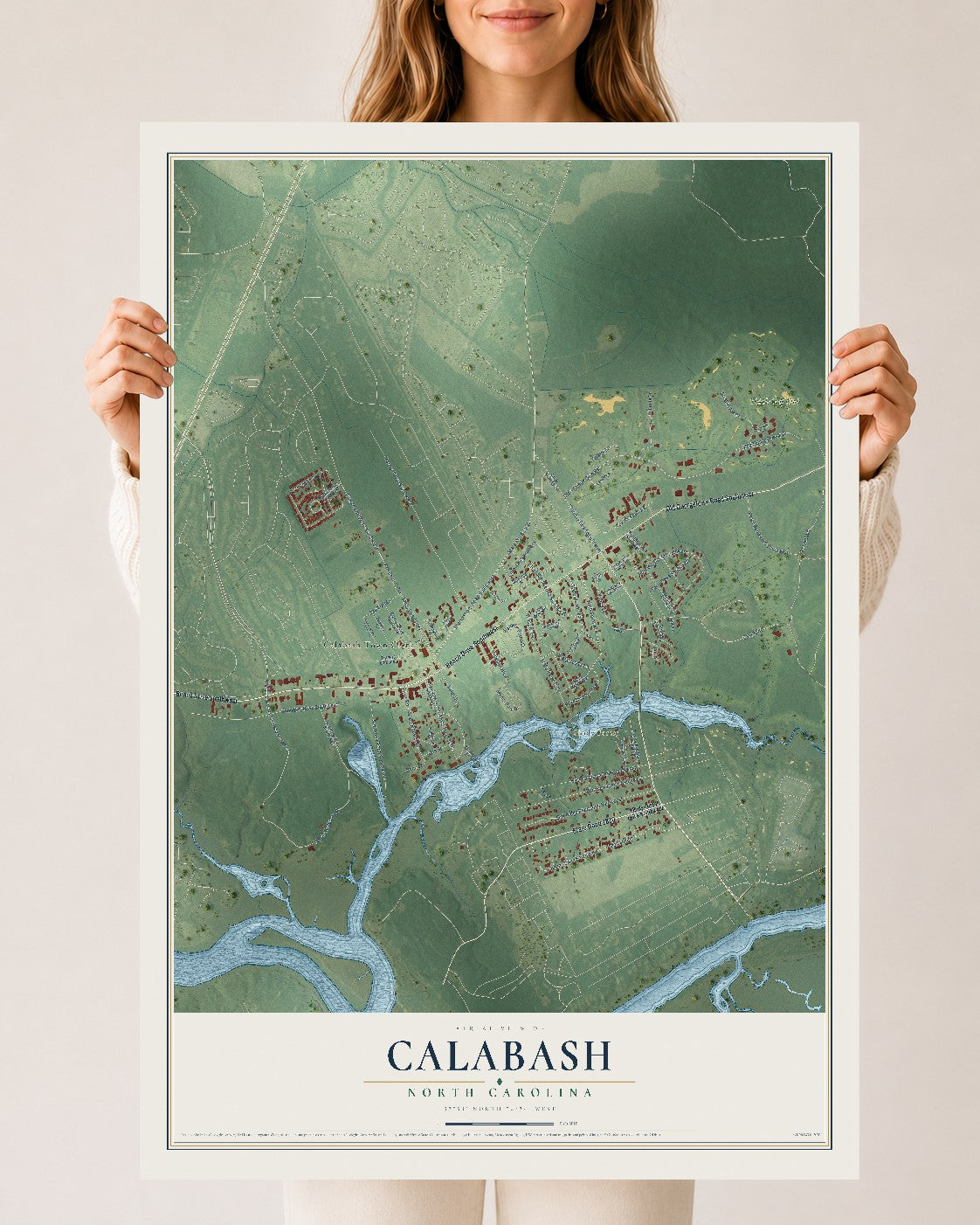 Map of Calabash, North Carolina, 24 x 36 inch unframed archival matte print