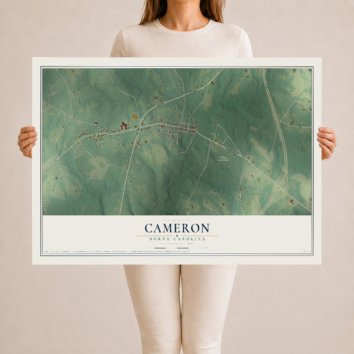 Map of Cameron, North Carolina, 24 x 36 inch unframed archival matte print