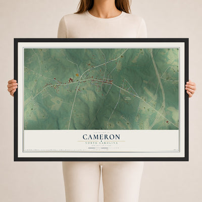 Map of Cameron, North Carolina, 24 x 36 inch print in a black wood frame