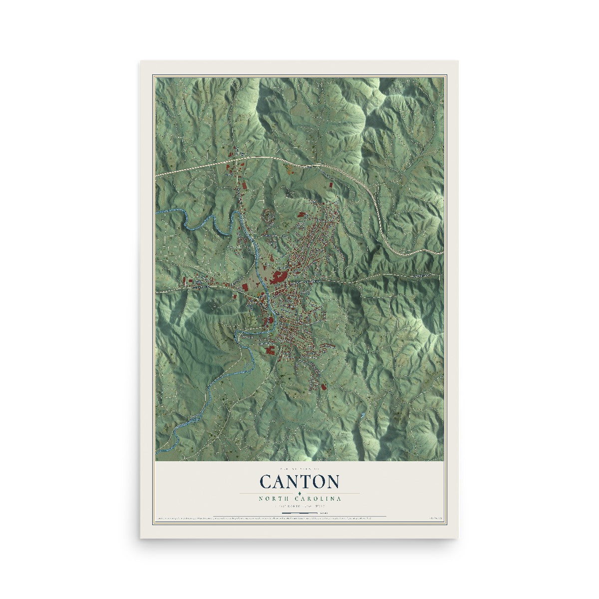 Map of Canton, North Carolina, 12 x 18 inch unframed archival matte print
