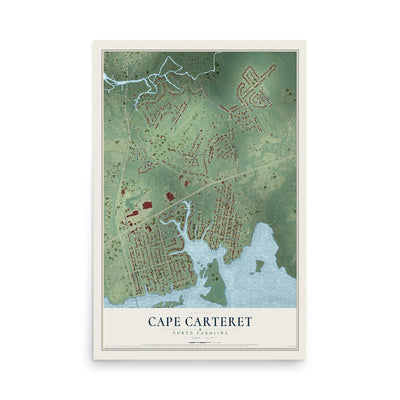 Map of Cape Carteret, North Carolina, 12 x 18 inch unframed archival matte print