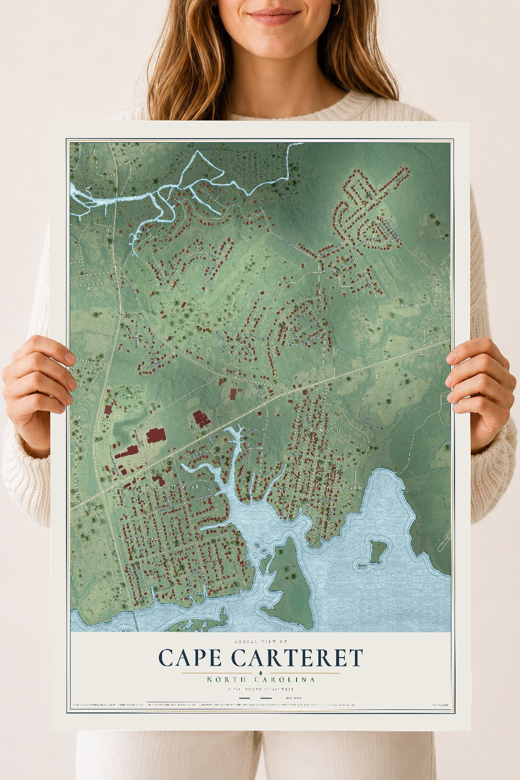 Map of Cape Carteret, North Carolina, 18 x 24 inch unframed archival matte print
