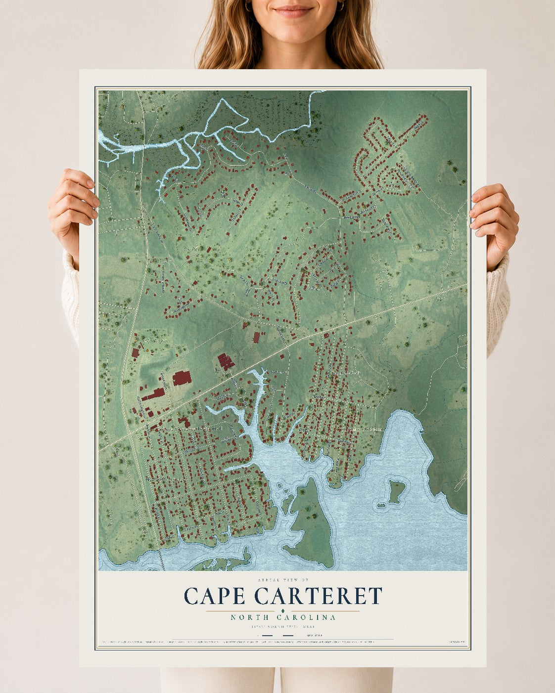 Map of Cape Carteret, North Carolina, 24 x 36 inch unframed archival matte print