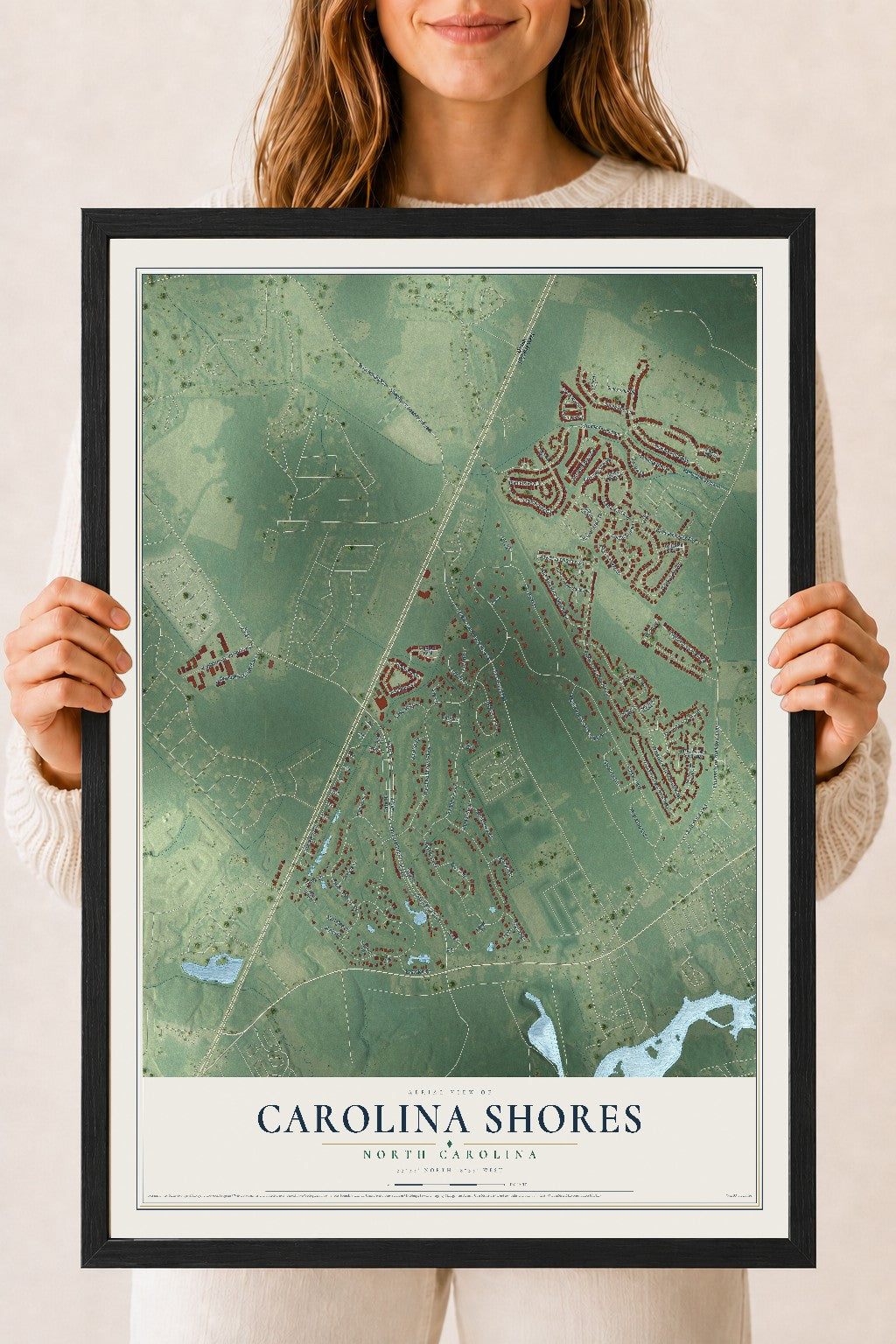 Map of Carolina Shores, North Carolina, 18 x 24 inch print in a black wood frame