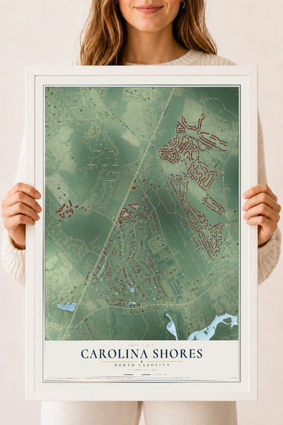 Map of Carolina Shores, North Carolina, 18 x 24 inch print in a white wood frame