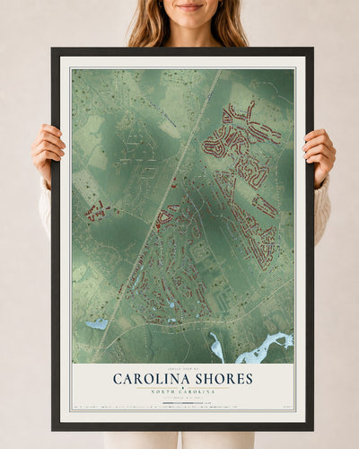 Map of Carolina Shores, North Carolina, 24 x 36 inch print in a black wood frame
