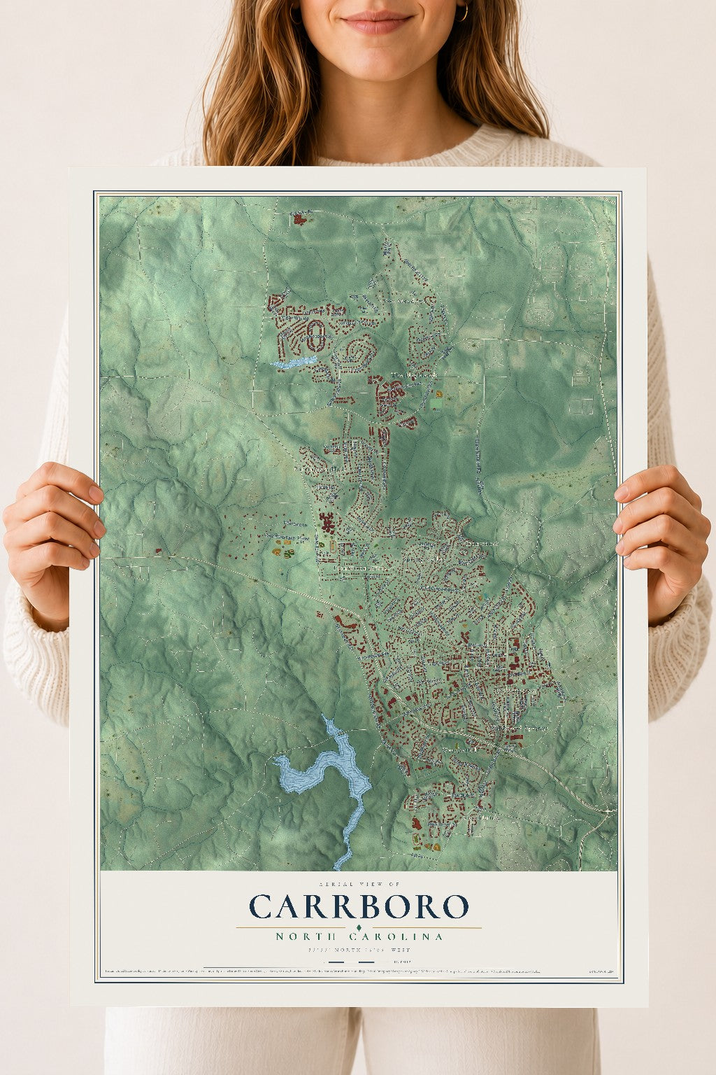 Map of Carrboro, North Carolina, 18 x 24 inch unframed archival matte print