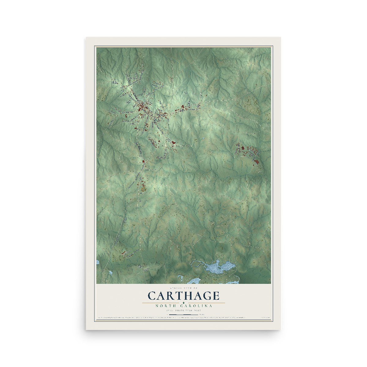 Map of Carthage, North Carolina, 12 x 18 inch unframed archival matte print