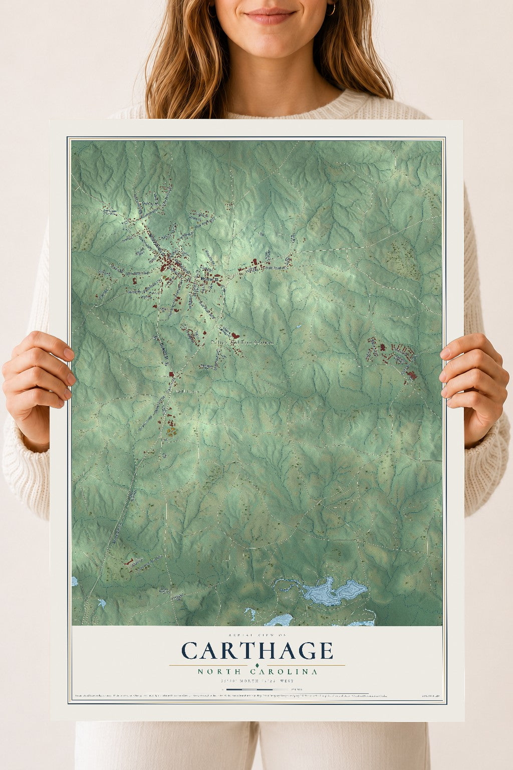 Map of Carthage, North Carolina, 18 x 24 inch unframed archival matte print
