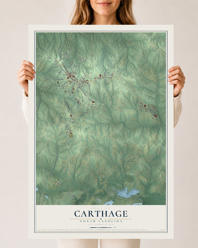 Map of Carthage, North Carolina, 24 x 36 inch unframed archival matte print