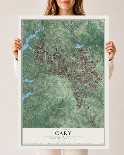Map of Cary, North Carolina, 24 x 36 inch unframed archival matte print